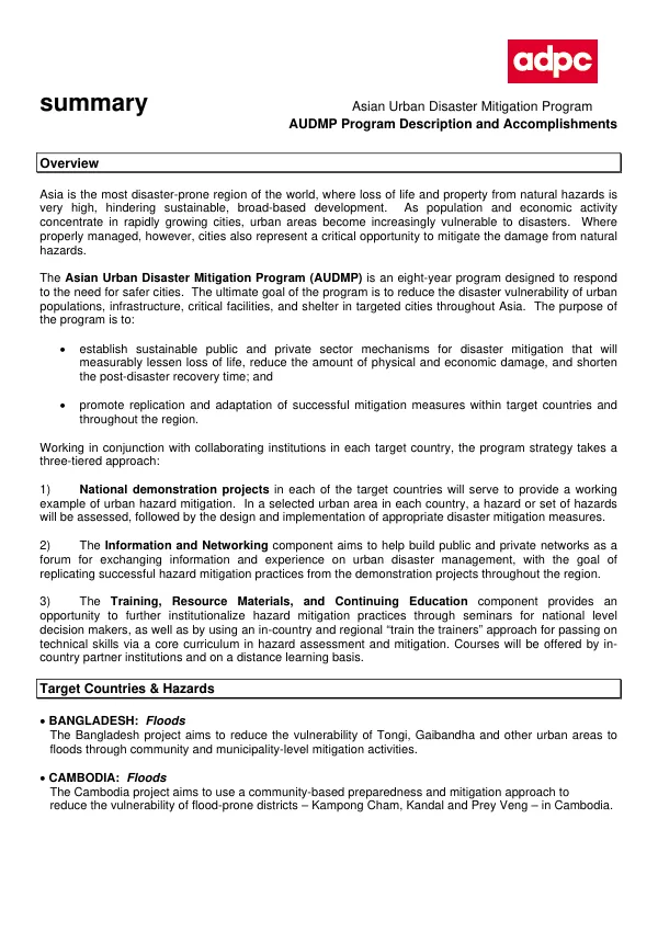 AUDMP program description and accomplishments : summary