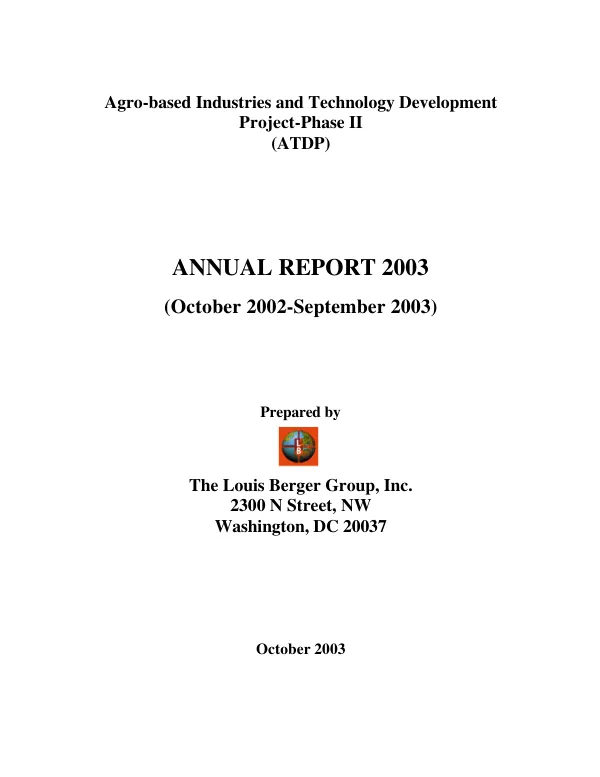 Agro-based industries and technology development project -- phase II (ATDP-II)[, USAID contract no. 388-C-00-01-00029-00 :] annual report 2003