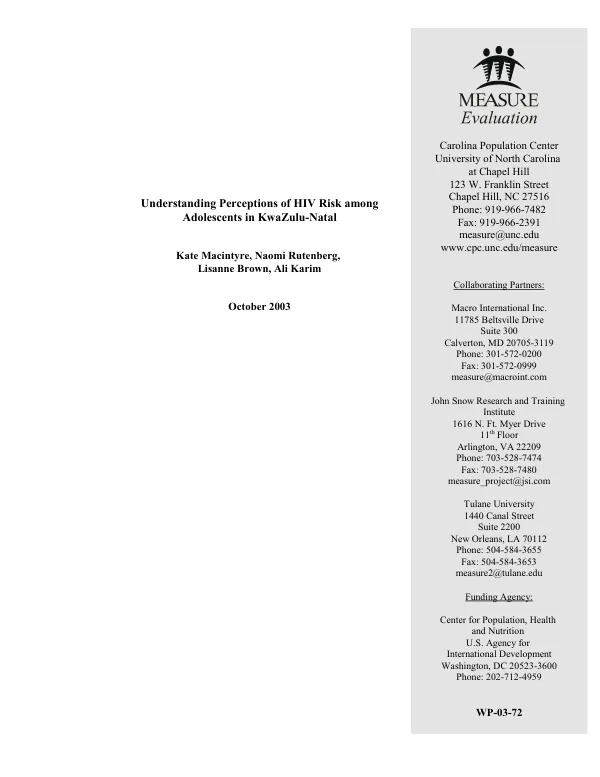 Understanding perceptions of HIV risk among adolescents in KwaZulu-Natal[, South Africa]