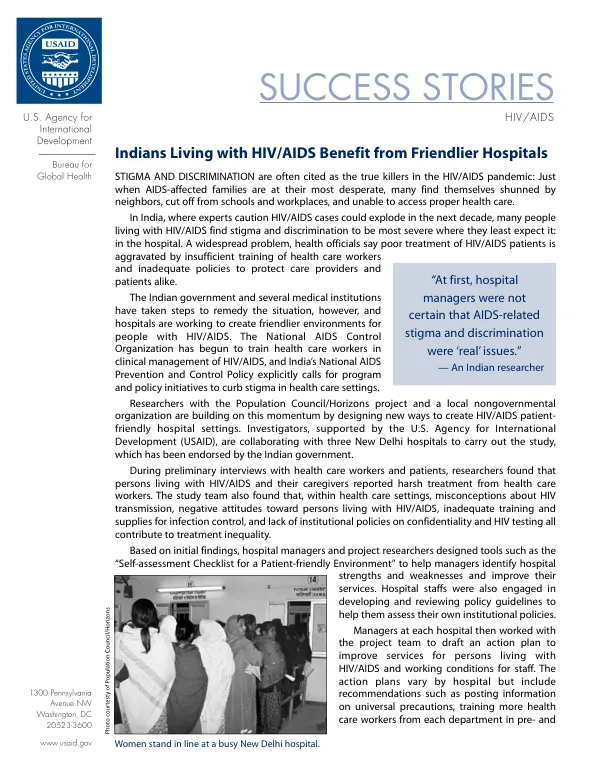 Indians living with HIV/AIDS benefit from friendlier hospitals