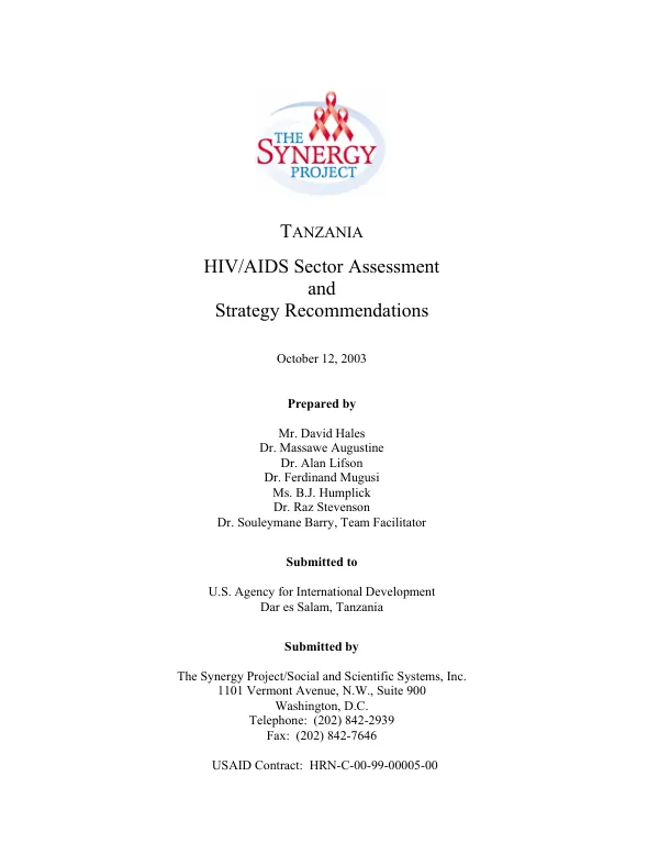 Tanzania HIV/AIDS sector assessment and strategy recommendations