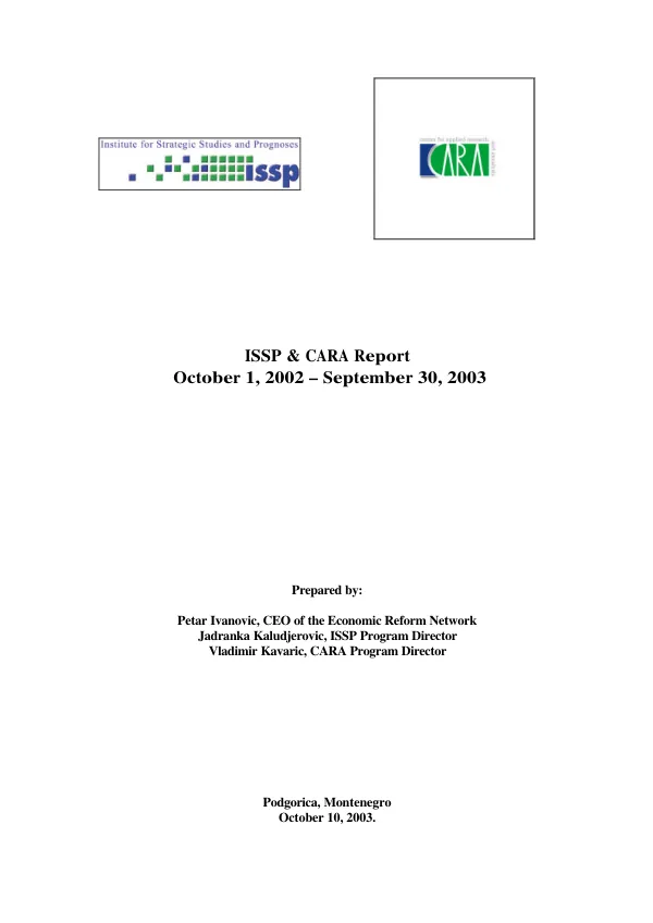 ISSP [Institute for Strategic Studies and Prognoses] & CARA [Center for Applied Research and Analysis] report : October 1, 2002-September 30, 2003