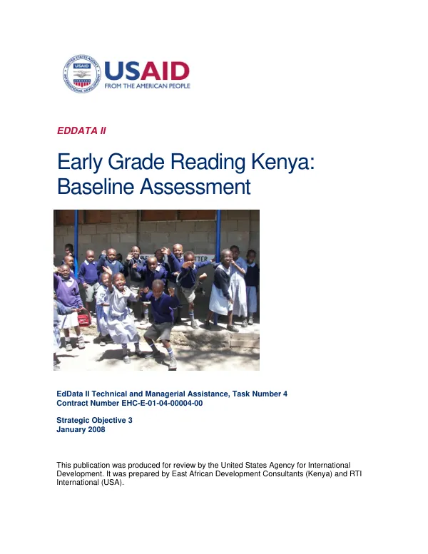 Early grade reading Kenya baseline assessment : analyses and implications for teaching interventions design -- final report