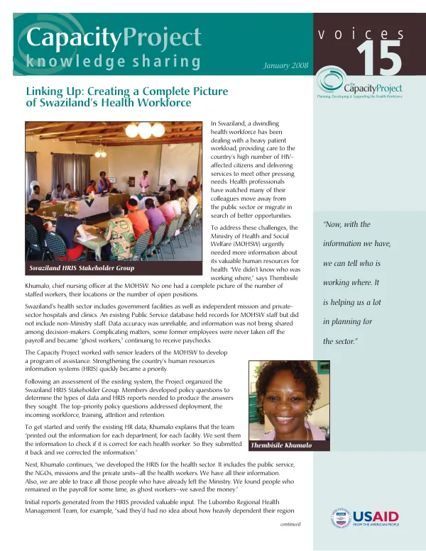 Linking up : creating a complete picture of Swaziland"s health workforce