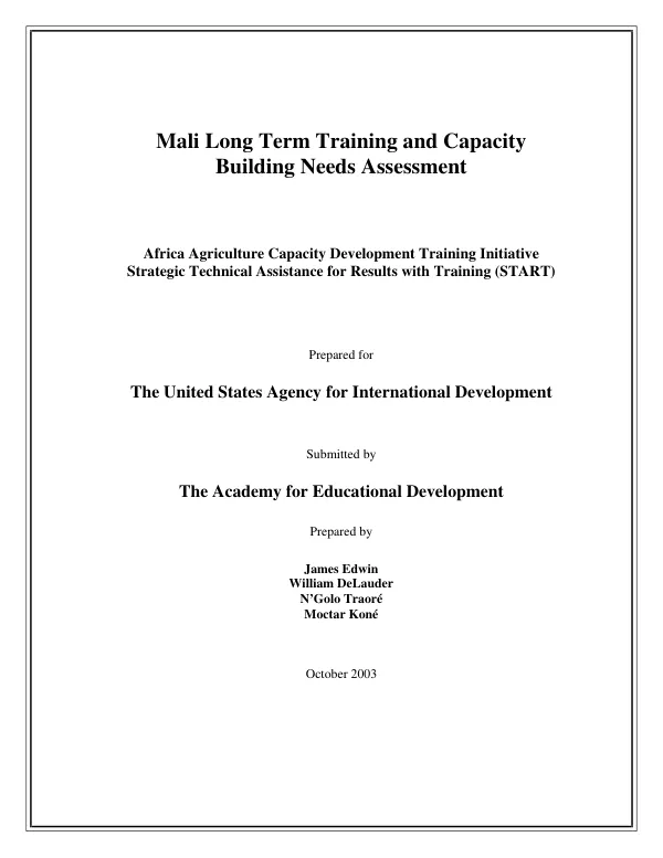 Mali long term training and capacity building needs assessment