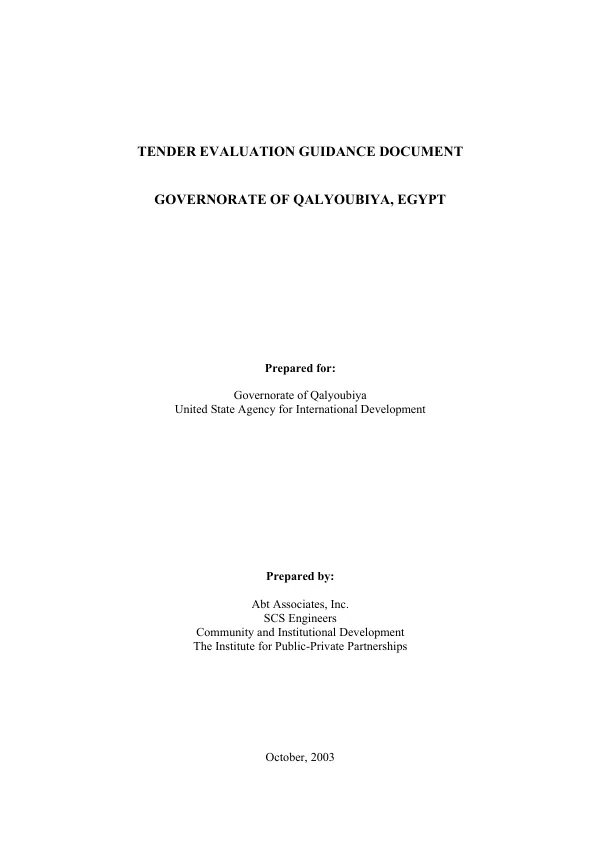Tender evaluation guidance document : Governorate of Qalyoubiya, Egypt