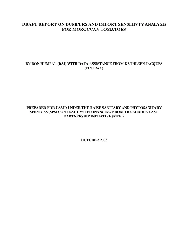 Draft report on Bumpers and import sensitivity analysis for Moroccan table tomatoes