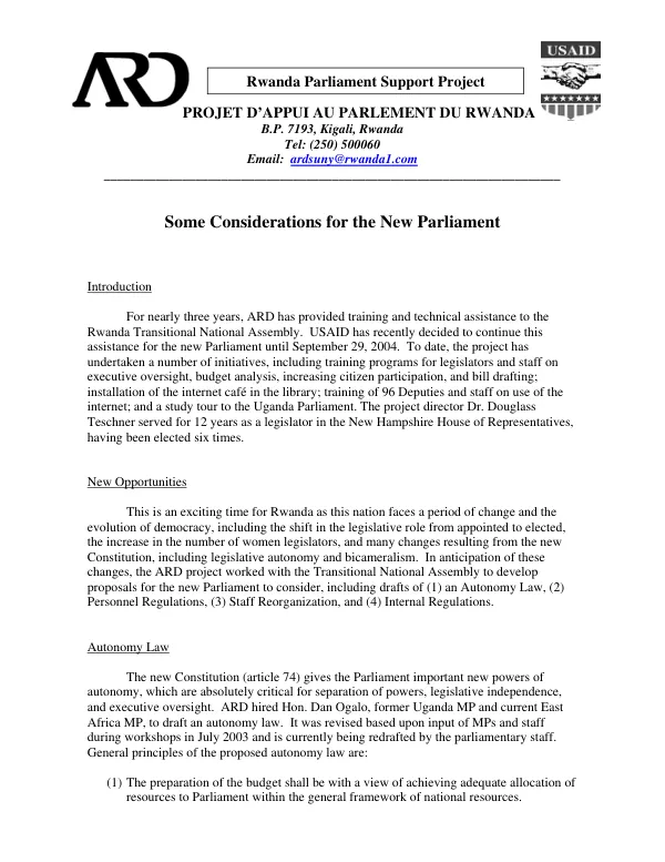 Some considerations for the new [Rwanda] parliament