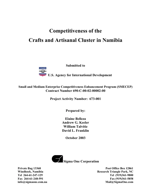 Competitiveness of the crafts and artisanal cluster in Namibia