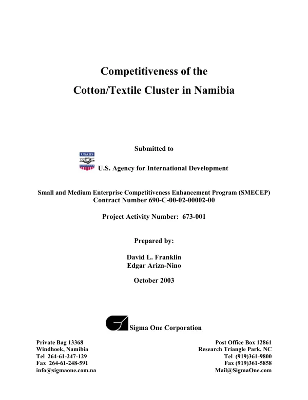 Competitiveness of the cotton/textile cluster in Namibia