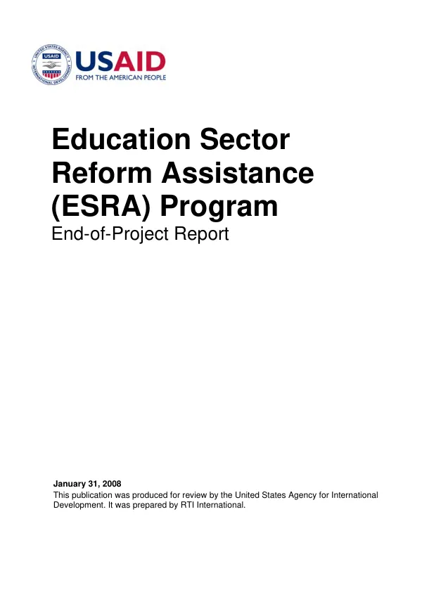 Education sector reform assistance (ESRA) program : end-of-project report