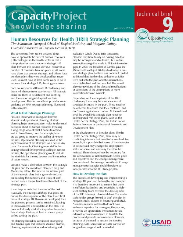Human resources for health (HRH) strategic planning