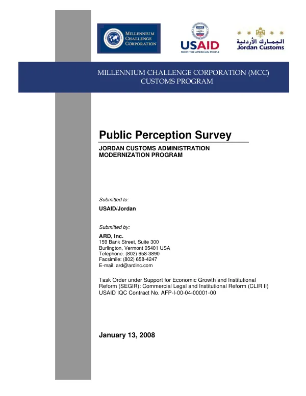 [Jordan customs administration modernization program] : public perception survey