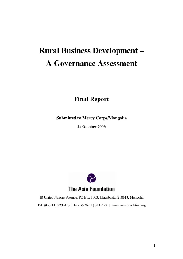 Rural business development : a governance assessment -- final report