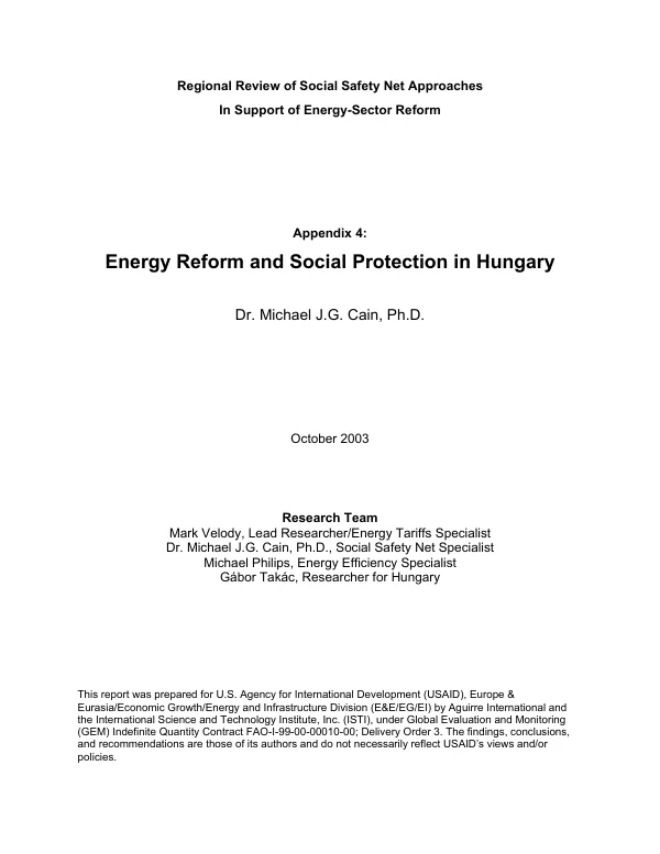 Regional review of social safety net approaches in support of energy sector reform : appendix 4 -- energy reform and social protection in Hungary