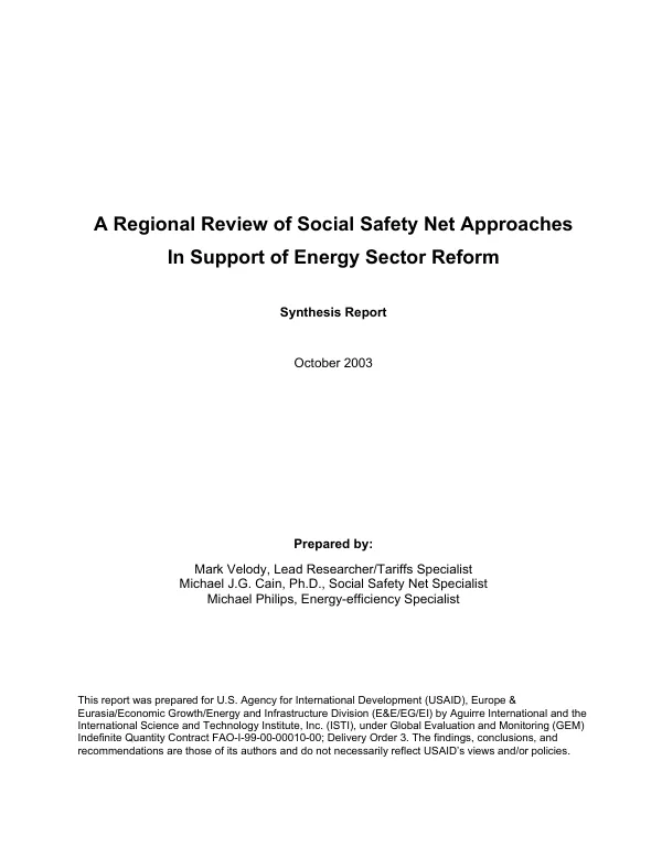 Regional review of social safety net approaches in support of energy sector reform : synthesis report