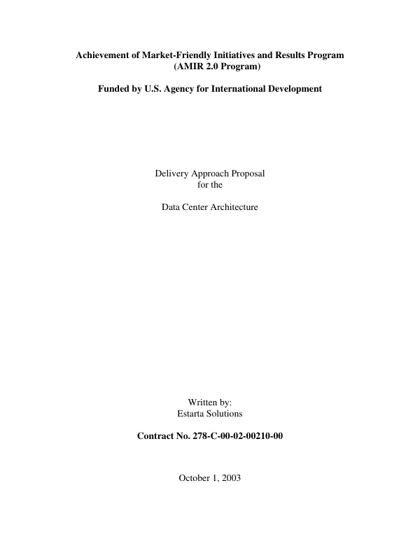 Delivery approach proposal for the Data Center architecture