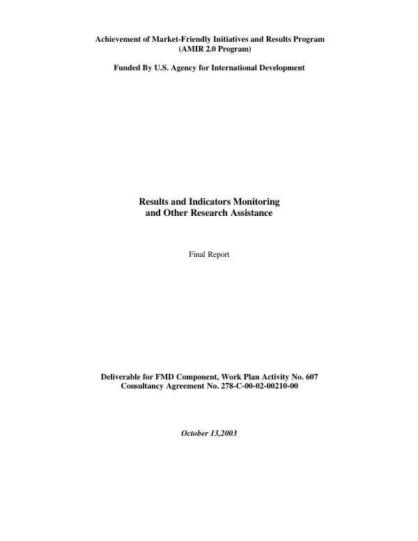 Results and indicators monitoring and other research assistance : final report