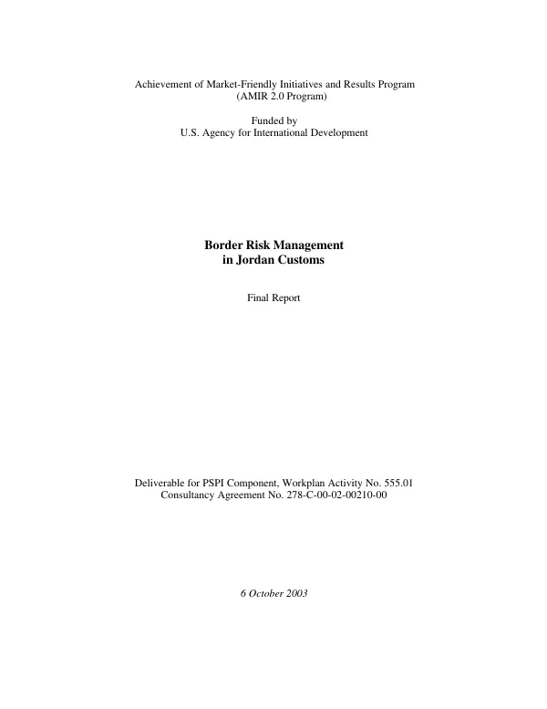 Border risk management in Jordan customs : final report