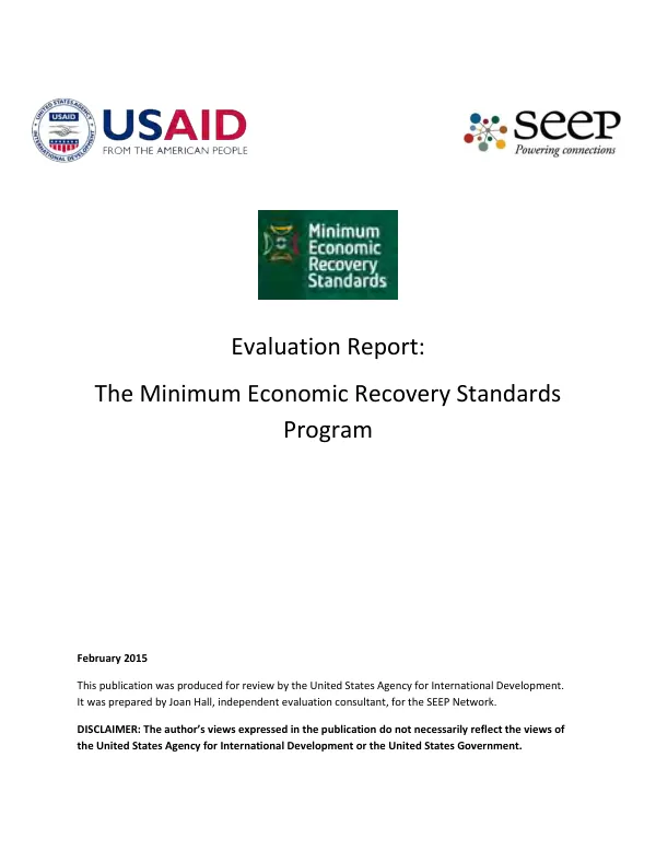 Evaluation report : the minimum economic recovery standards program