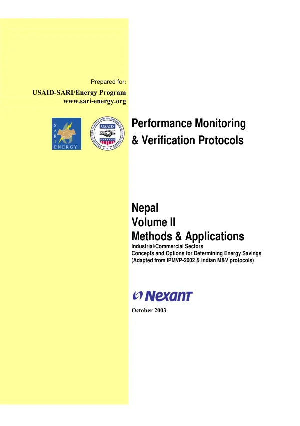 Performance monitoring & verification protocols : Nepal -- volume II : methods & application -- industrial/commercial sectors : concepts and options for determining energy savings (adapted from IPMVP-2002 & Indian M&V protocols)