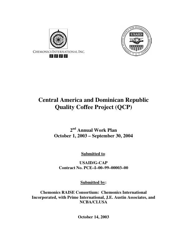 Central America and Dominican Republic [CADR] quality coffee project [program] (QCP) -- 2nd annual work plan, October 1, 2003-September 30, 2004