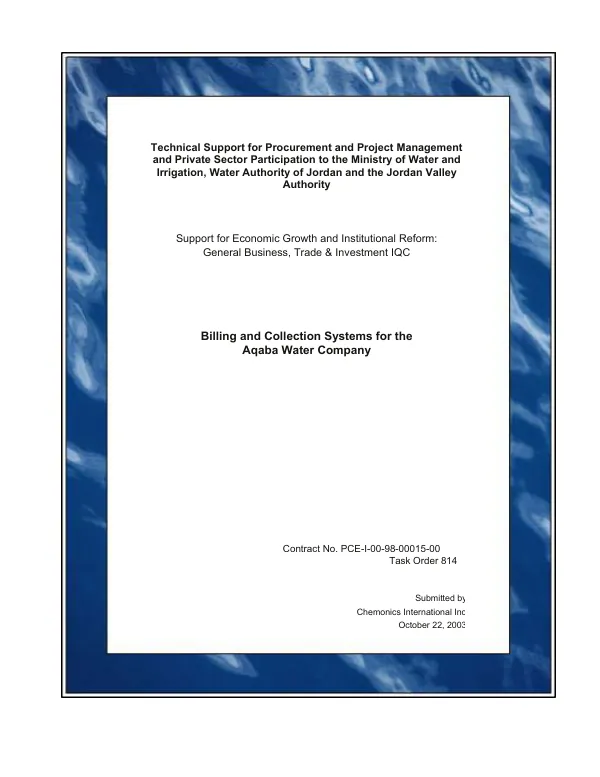 Billing and collection systems for the Aqaba Water Company [AWC]
