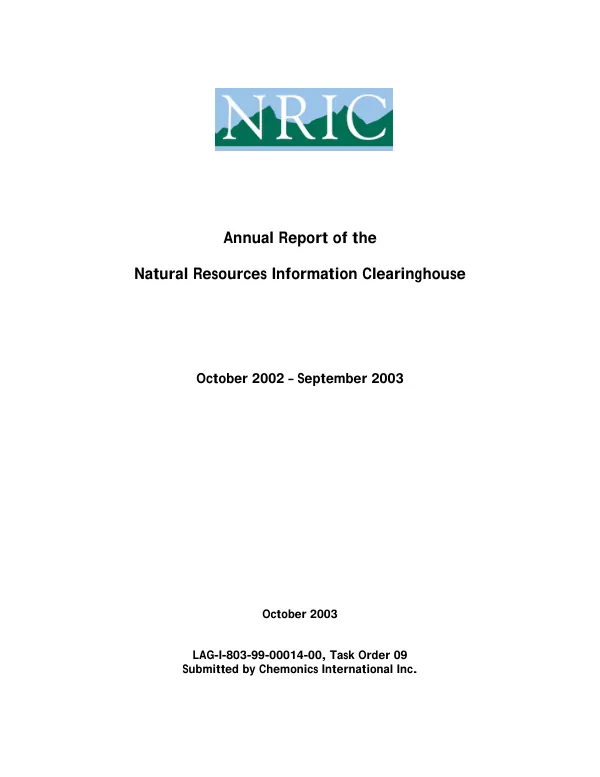 Annual report of the Natural Resources Information Clearinghouse : October 2002-September 2003