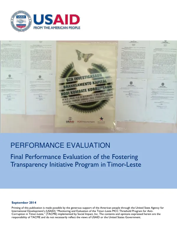 Final performance evaluation of the fostering transparency initiative (FOTI) program in Timor-Leste