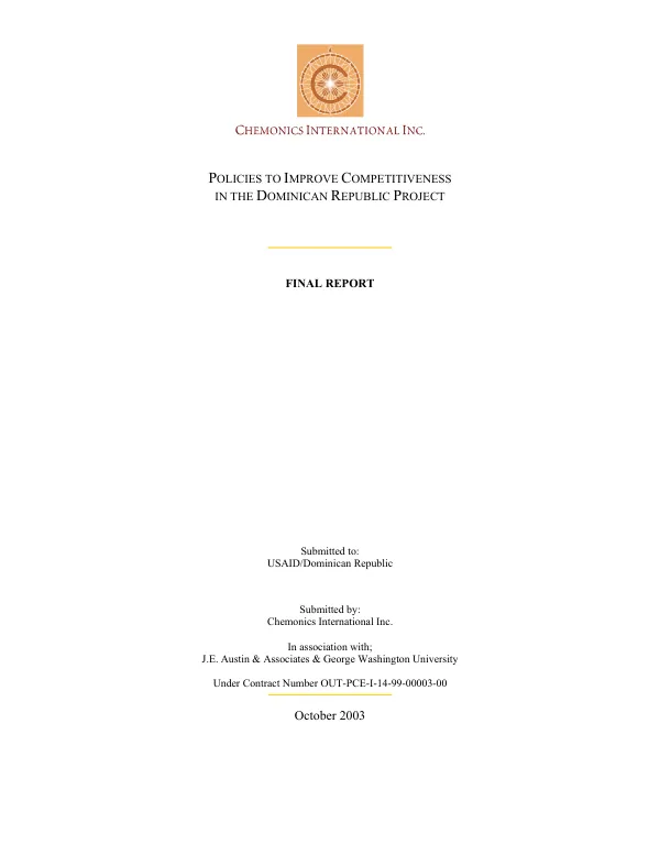 Policies to improve competitiveness in the Dominican Republic project : final report