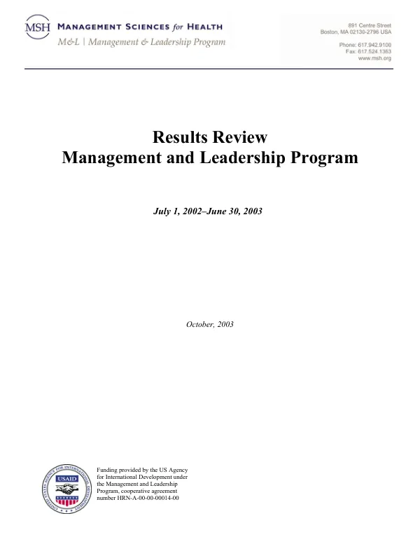 Results review : management and leadership program -- July 1, 2002-June 30, 2003