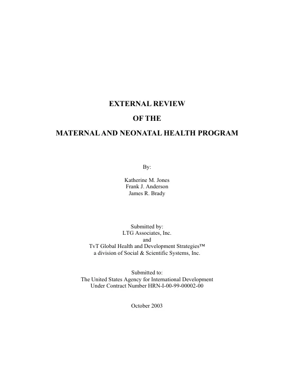 External review of the maternal and neonatal health [MNH] program