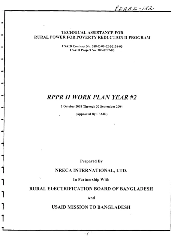 Technical assistance for rural power for poverty reduction II [RPPR II] program : USAID contract no. 388-C-00-02-00124-00 -- RPPR II work plan year #2 : 1 October 2003 through 30 September 2004