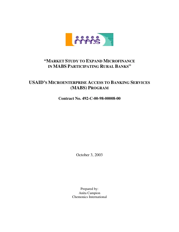 "Market study to expand microfinance in MABS [microenterprise access to banking services] participating rural banks"