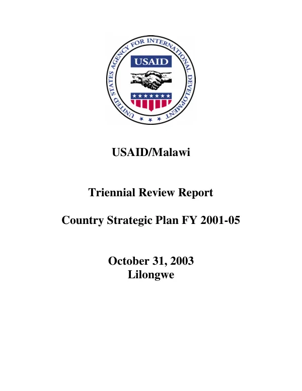 USAID/Malawi : triennial review report -- country strategic plan FY 2001-05
