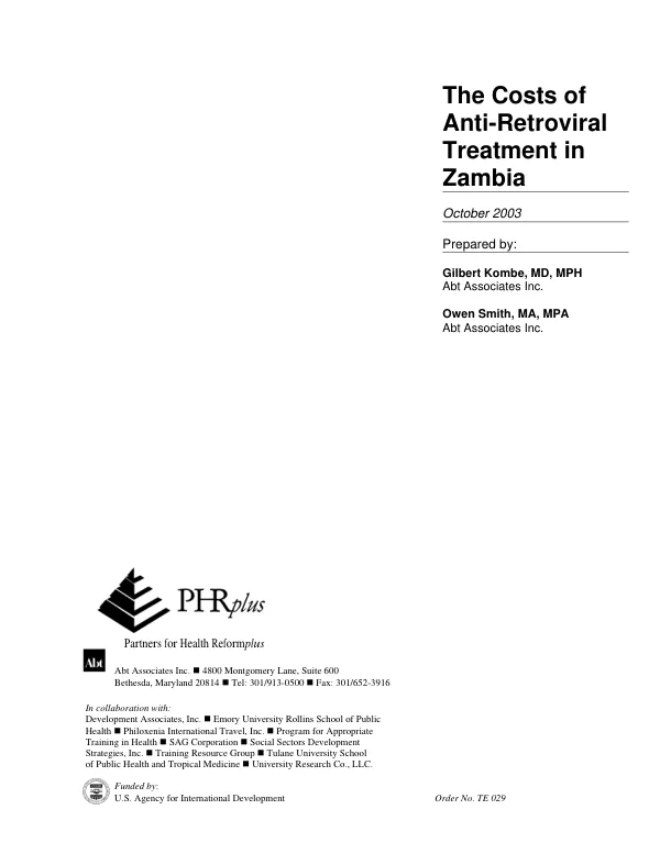 Costs of anti-retroviral treatment in Zambia