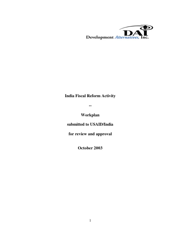 India fiscal reform activity : workplan
