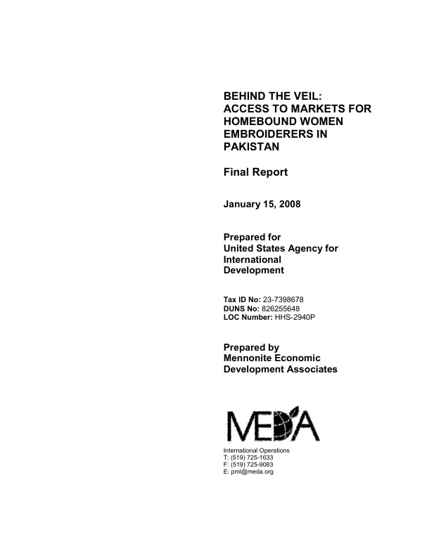 Behind the veil : access to markets for homebound women embroiderers in Pakistan -- final report