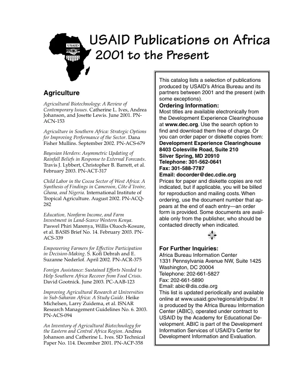 USAID publications on Africa 2001 to the present
