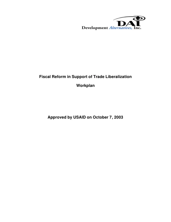 Fiscal reform in support of trade liberalization : workplan