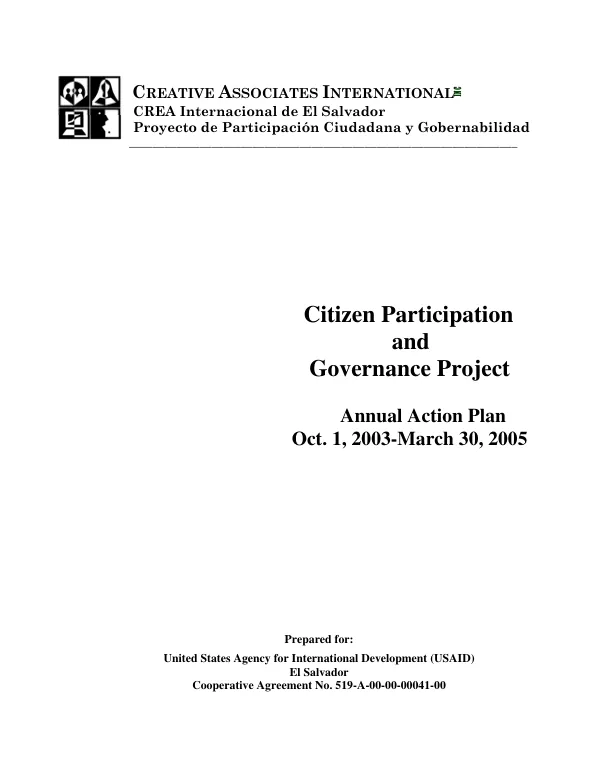 Citizen participation and governance project : annual action plan, Oct. 1, 2003-March 30, 2005