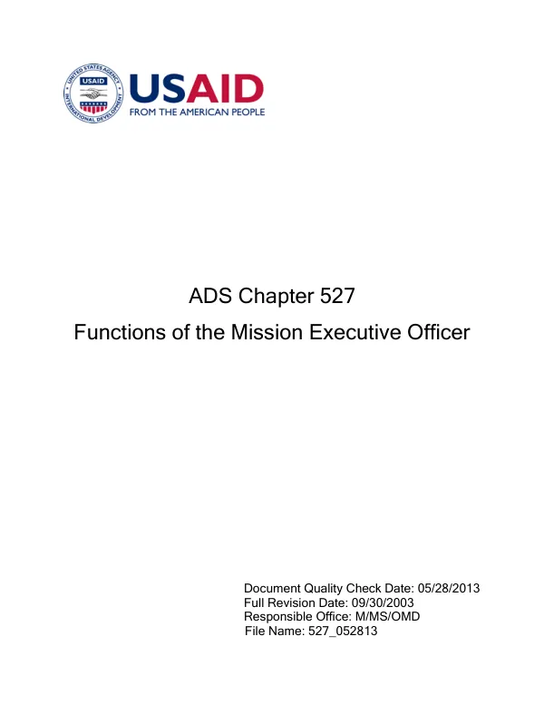 ADS chapter 527 : functions of the mission executive officer