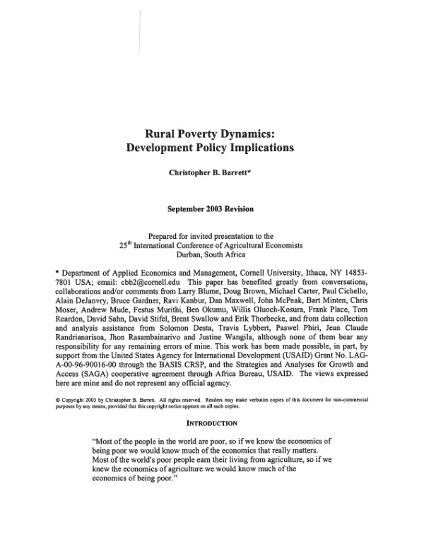 Rural poverty dynamics : development policy implications