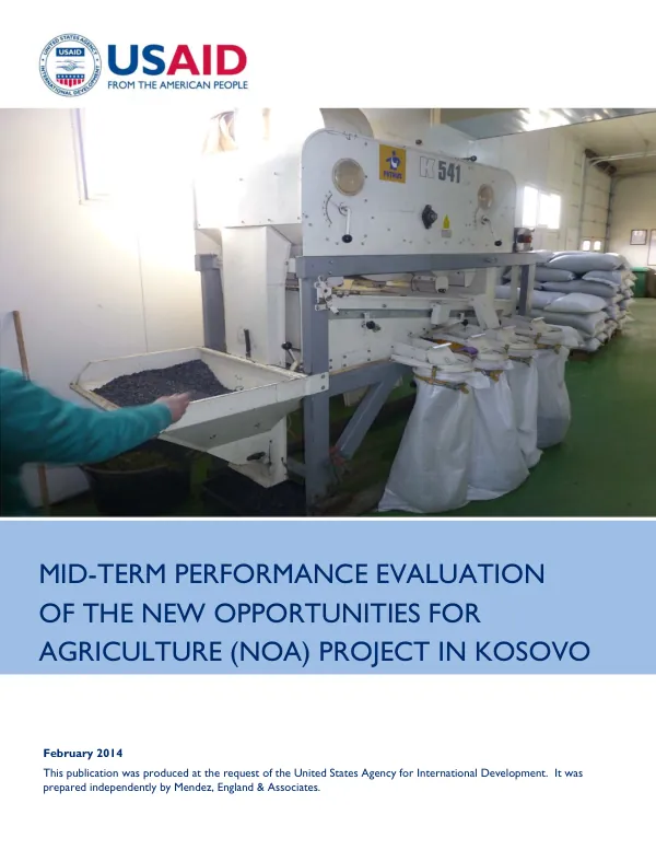 Mid-term performance evaluation of the new opportunities for agriculture (NOA) project in Kosovo