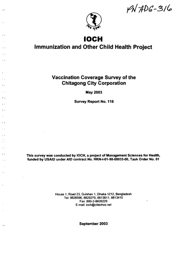 Vaccination coverage survey of the Chitagong City Corporation, May 2003