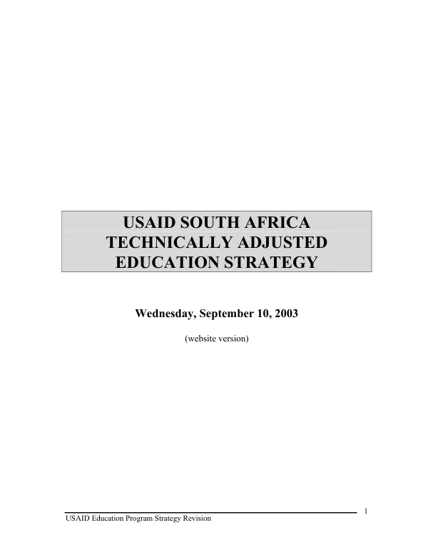 USAID South Africa technically adjusted education strategy