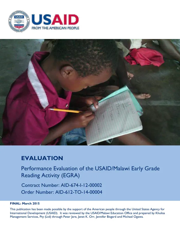 Performance evaluation of the USAID/Malawi early grade reading activity (EGRA)