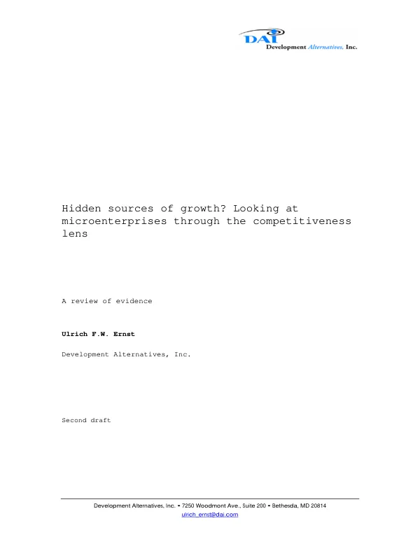 Hidden sources of growth? : looking at microenterprises through the competitiveness lens : a review of evidence