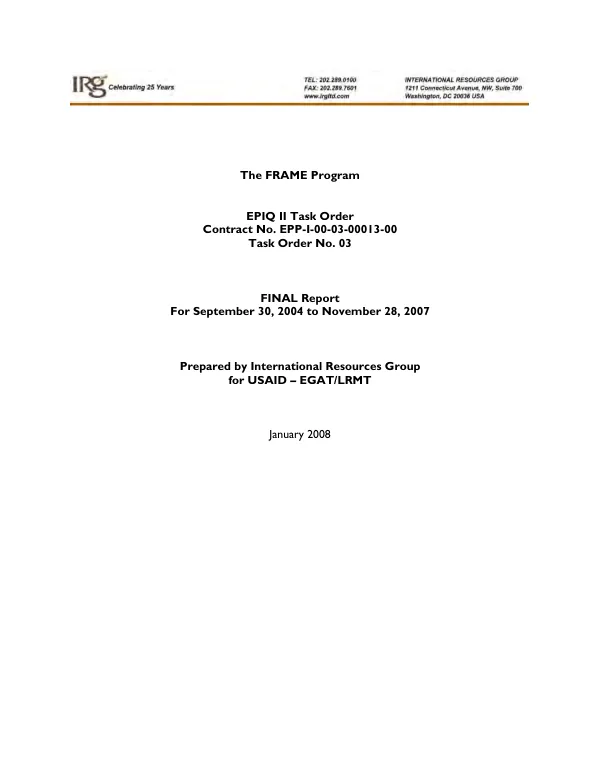 The FRAME program : final report for September 30, 2004 to November 28, 2007