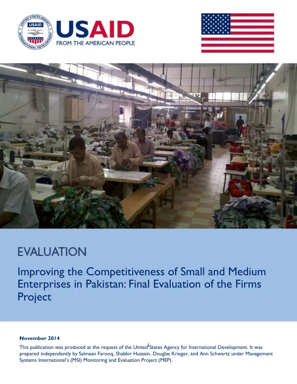 Improving the competitiveness of small and medium enterprises in Pakistan : final evaluation of the firms project